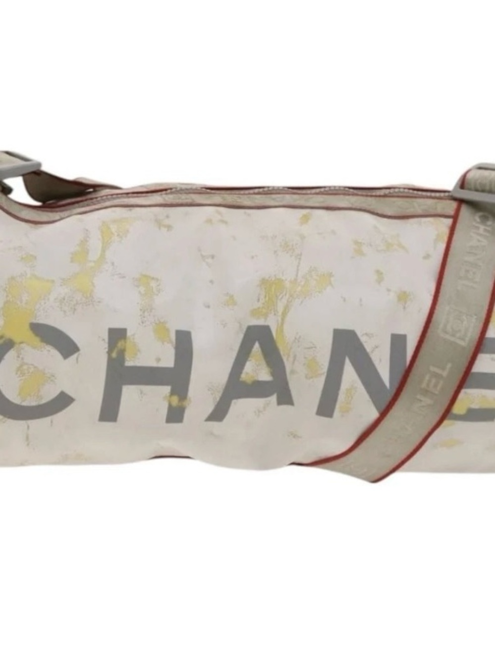 Very Rare authentic Chanel Sportsline small drum bag white gray red